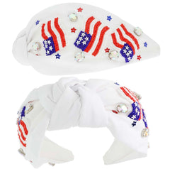 American Flag Beaded Headband White
